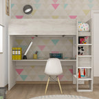 Cameretta con letto a soppalco e scrivania sottostante colore bianco e bianco consumato