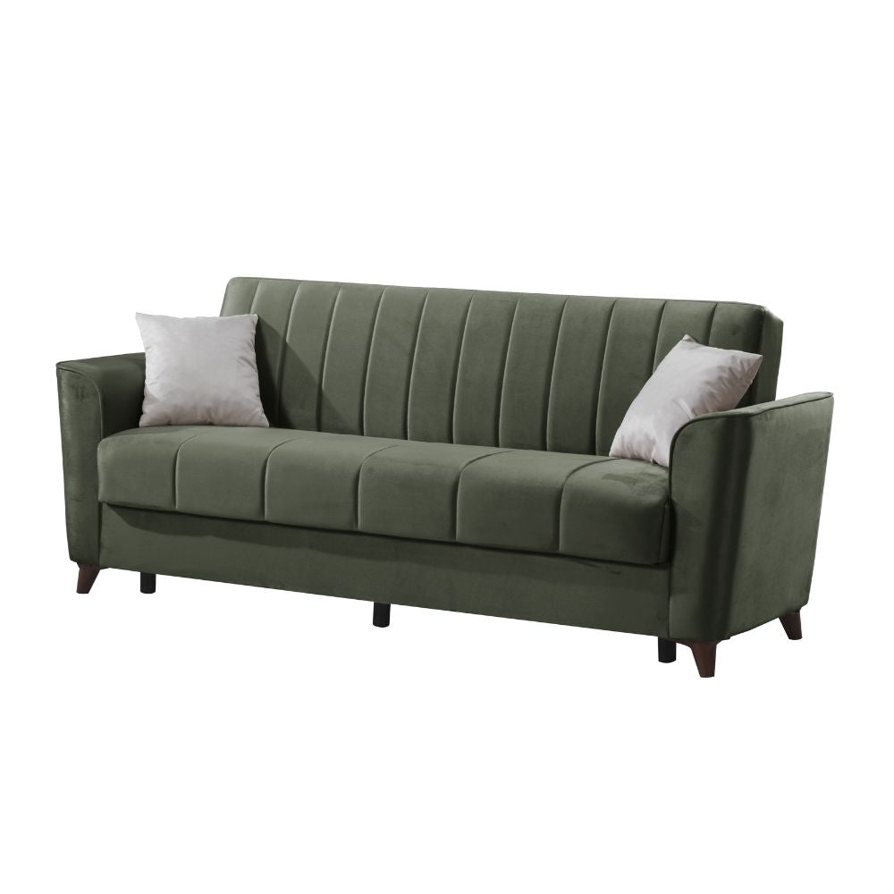 Divano a 3 posti con contenitore e funzione letto colore verde 223 cm - Mokel