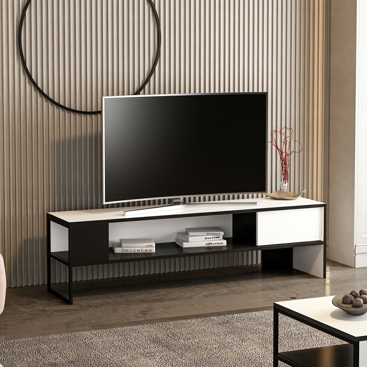 Mobile porta tv 150x42h cm struttura in metallo colore bianco e nero - Concordtv