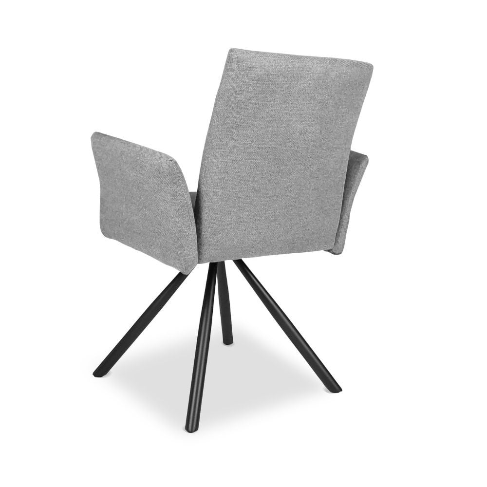 Lot de 2 Chaises avec accoudoirs en tissu gris et pieds en métal noir - Greta