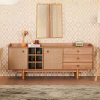 Madia 2 ante effetto vimini con cassetti e vani a giorno finitura rovere miele 206x86H cm - Natura