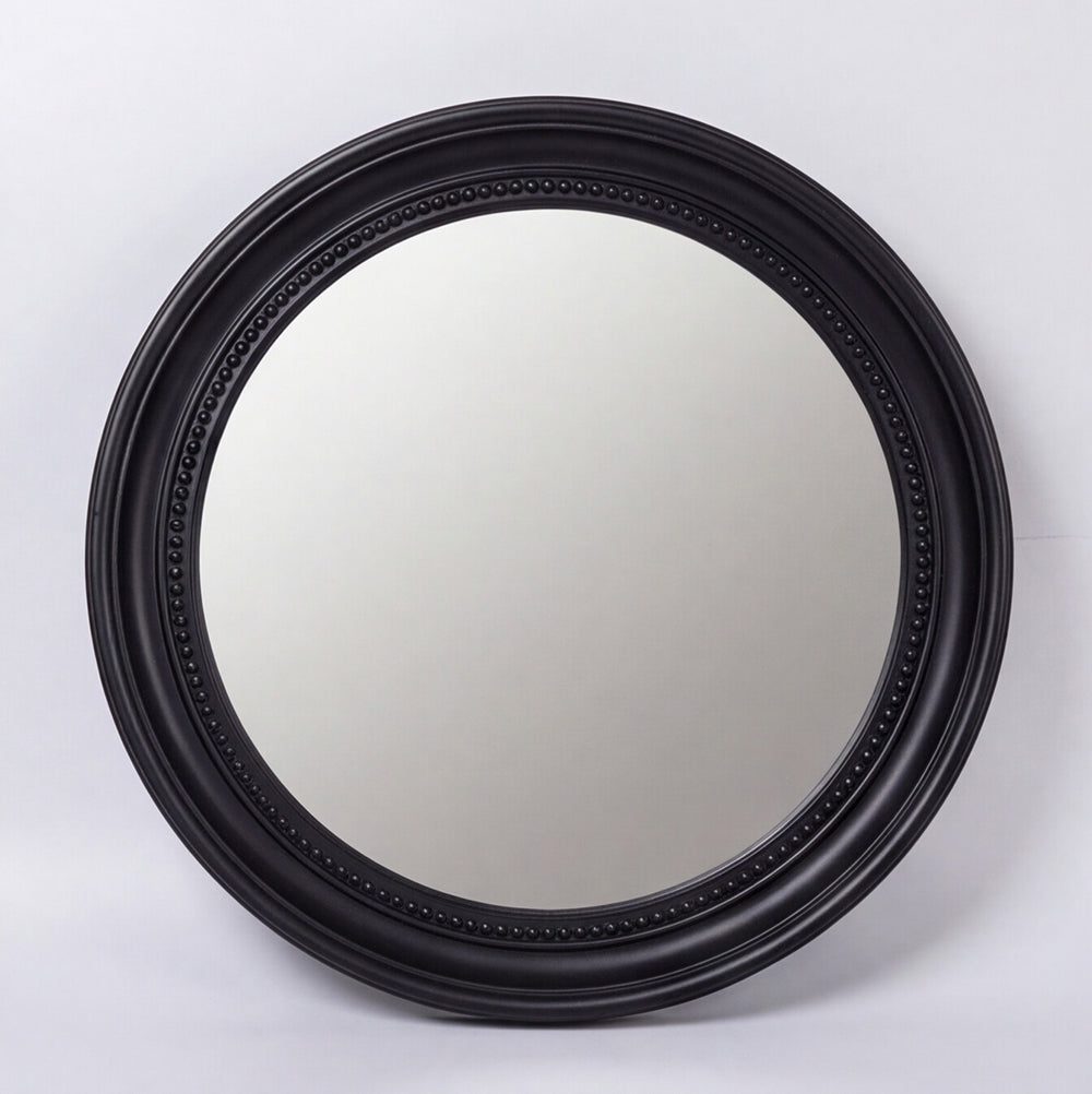 Specchio decorativo rotondo da parete 45x45 cm nero con bordo interno perlinato MR512