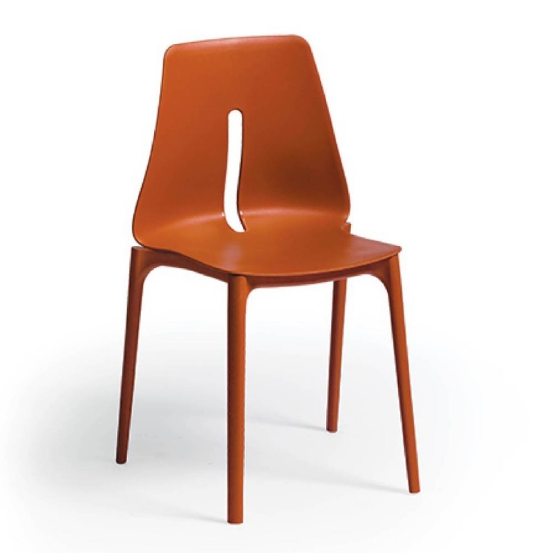 Lot de 4 chaises en polypropylène couleur rouge brique pour intérieur ou extérieur - Oblong