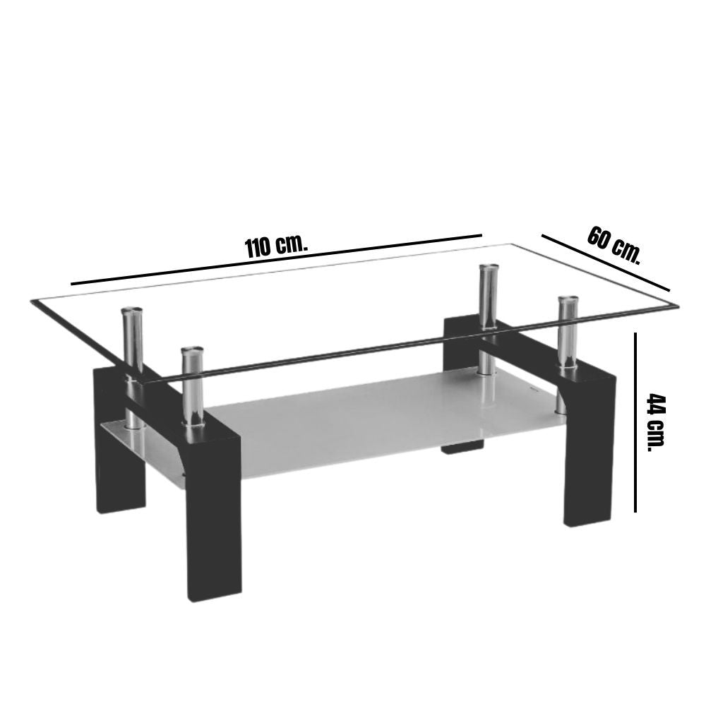 Tavolino nero con due ripiani in vetro Titania 110x60x44h