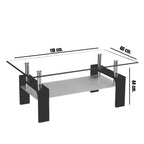 Tavolino nero con due ripiani in vetro Titania 110x60x44h