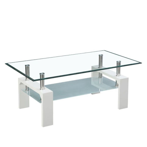 Tavolino bianco con due ripiani in vetro Titania 110x60x44h