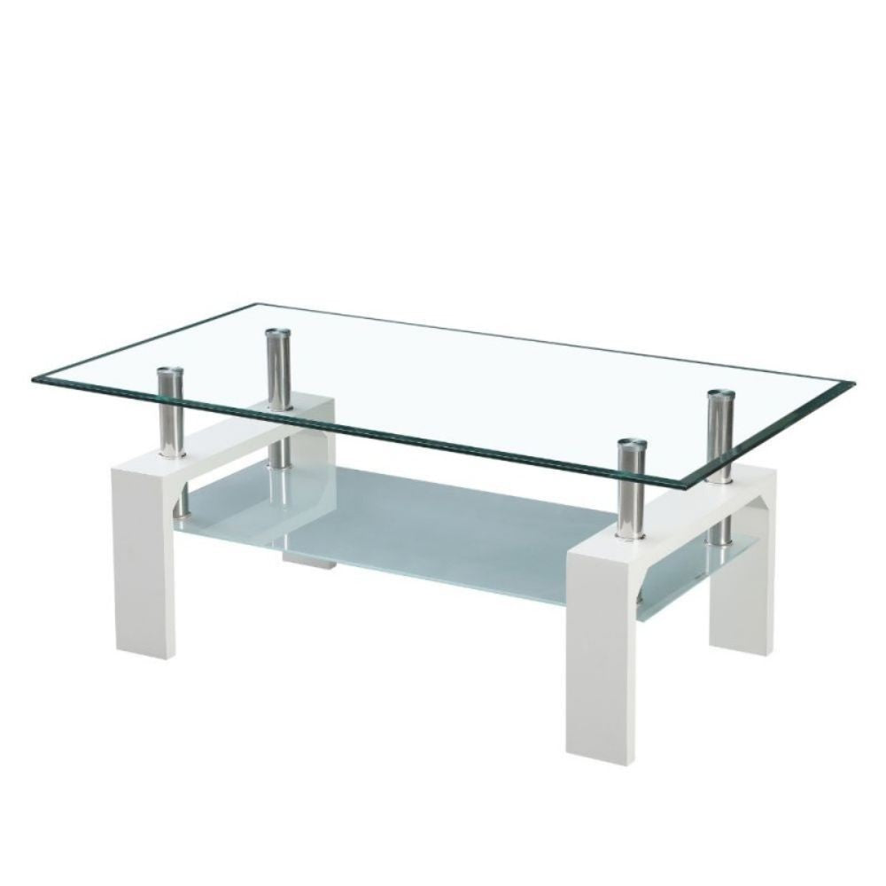 Tavolino bianco con due ripiani in vetro Titania 110x60x44h
