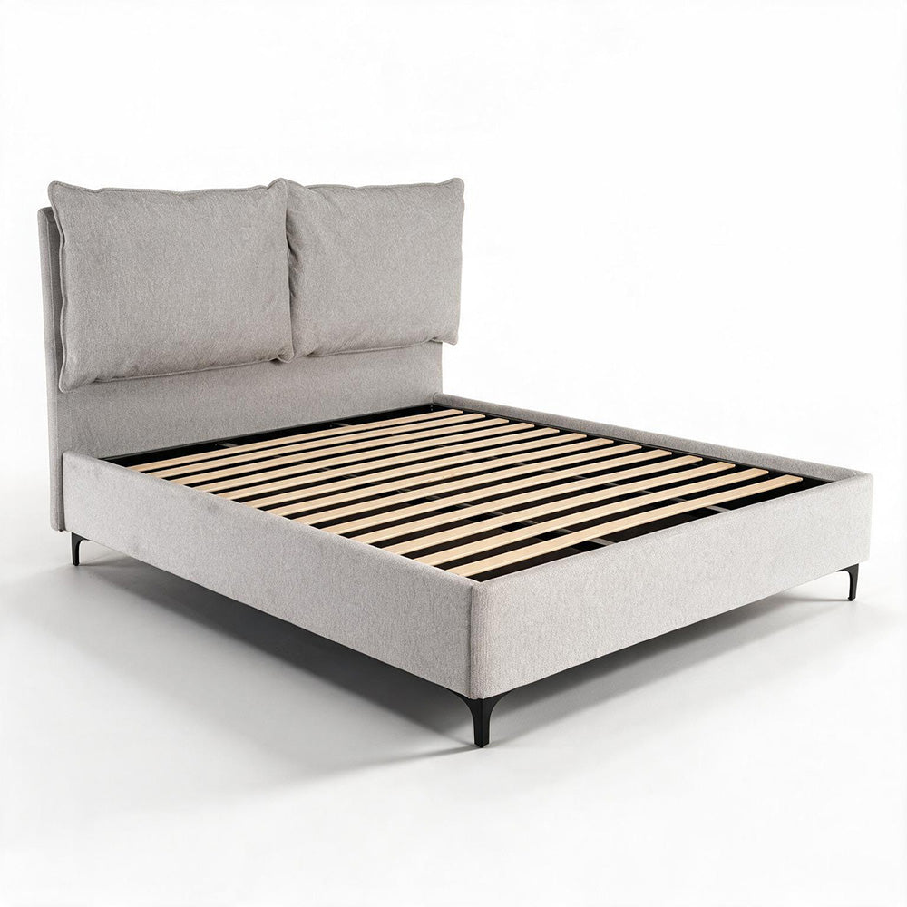 Letto matrimoniale con contenitore in tessuto grigio chiaro Vogue