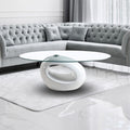 Tavolino da salotto con piano in vetro ovale e struttura bianco lucido 115x65x40 Miranda
