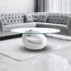 Tavolino da salotto con piano in vetro ovale e struttura bianco lucido 115x65x40 Miranda