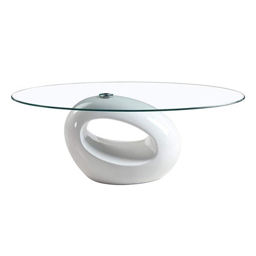 Tavolino da salotto con piano in vetro ovale e struttura bianco lucido 115x65x40 Miranda