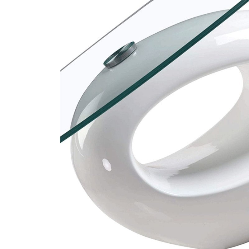 Tavolino da salotto con piano in vetro ovale e struttura bianco lucido 115x65x40 Miranda