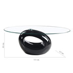 Tavolino da salotto con piano in vetro ovale e struttura bianco lucido 115x65x40 Miranda