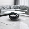 Tavolino da salotto con piano in vetro ovale e struttura nero lucido 115x65x40 Miranda