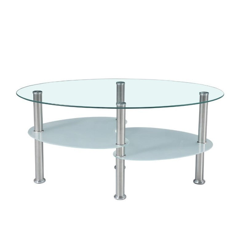 Tavolino ovale da salotto con 3 piani in vetro 90x55x45 Mimas