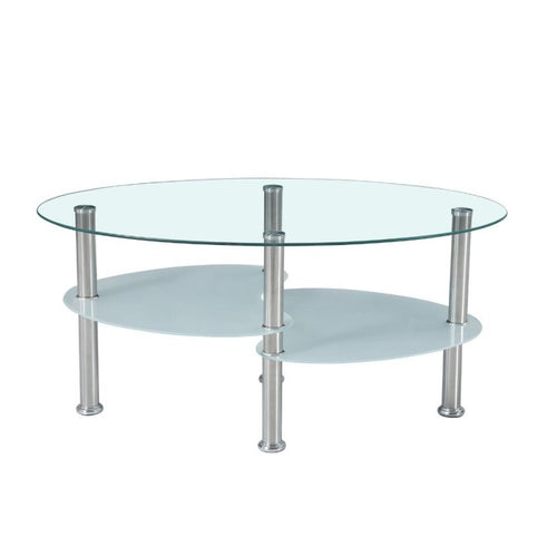 Tavolino ovale da salotto con 3 piani in vetro 90x55x45 Mimas