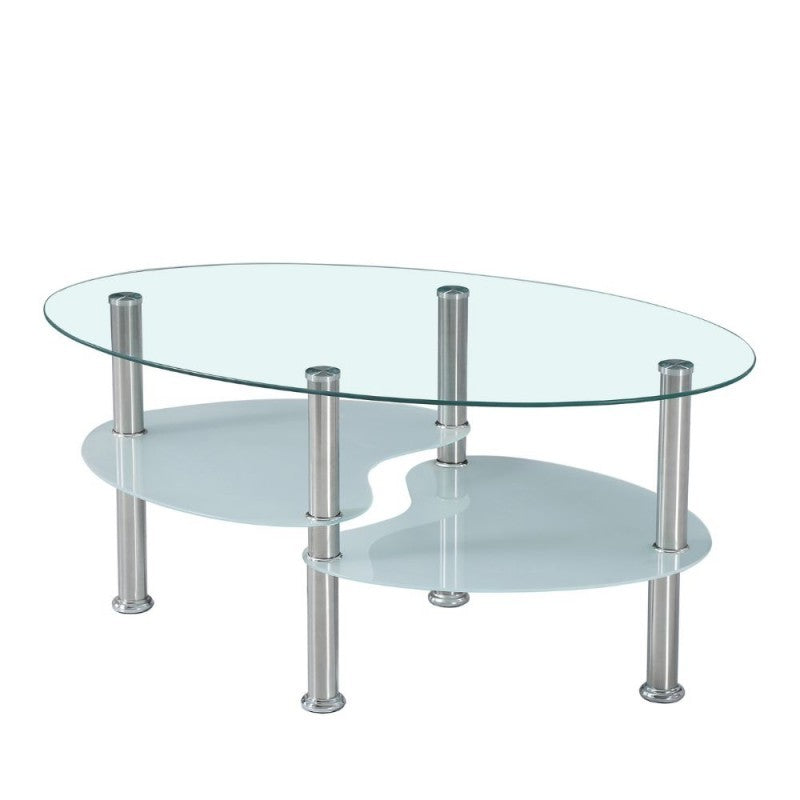 Tavolino ovale da salotto con 3 piani in vetro 90x55x45 Mimas