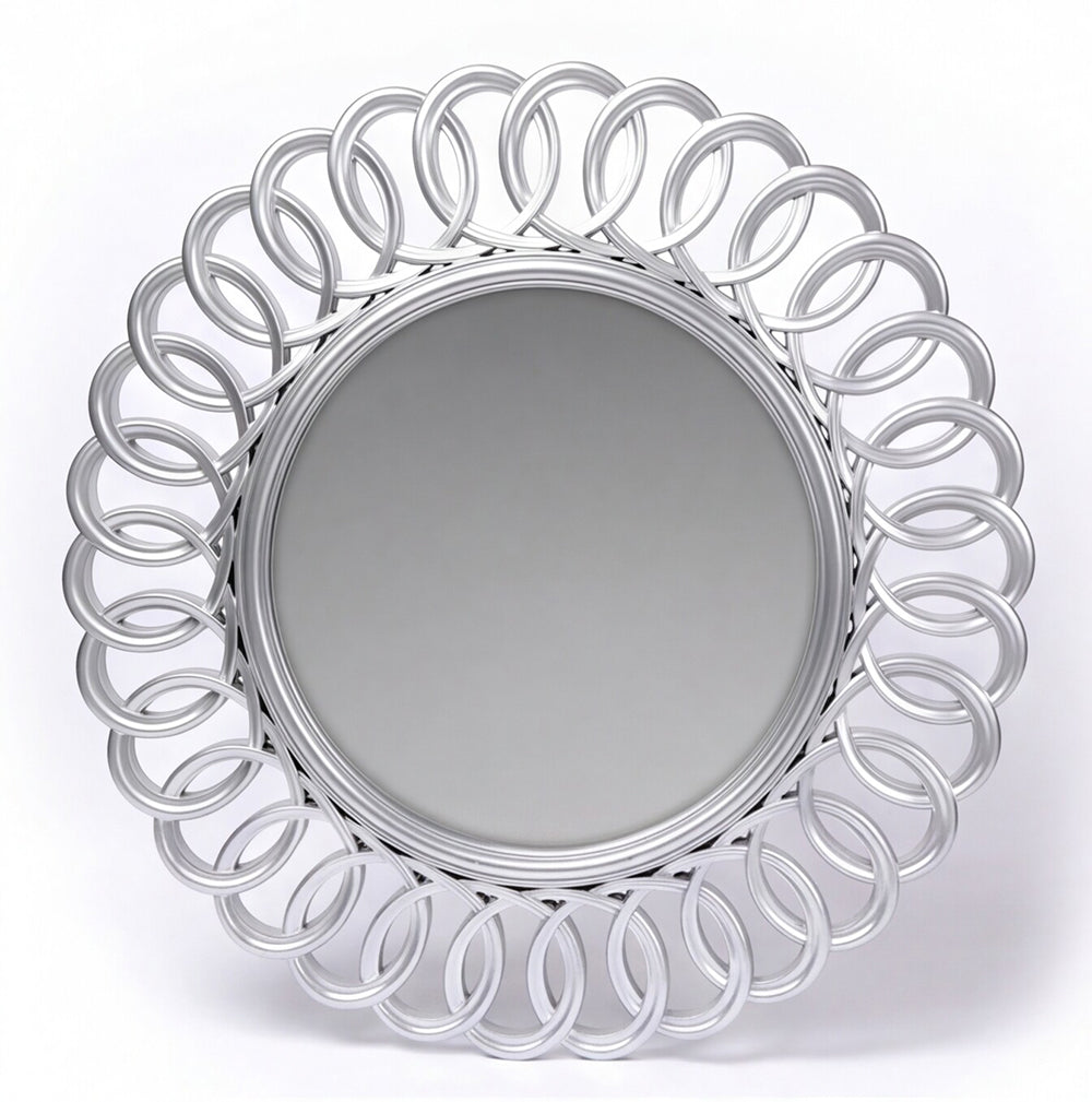 Specchio decorativo rotondo da parete 60x60 cm con cornice ad anelli concatenati silver MR741