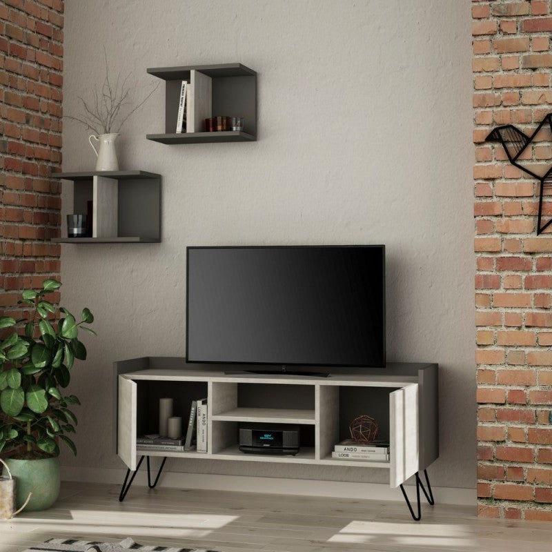 Porta TV bianco vintage e struttura antracite con 2 ante Klappe 125,5x33x56,5