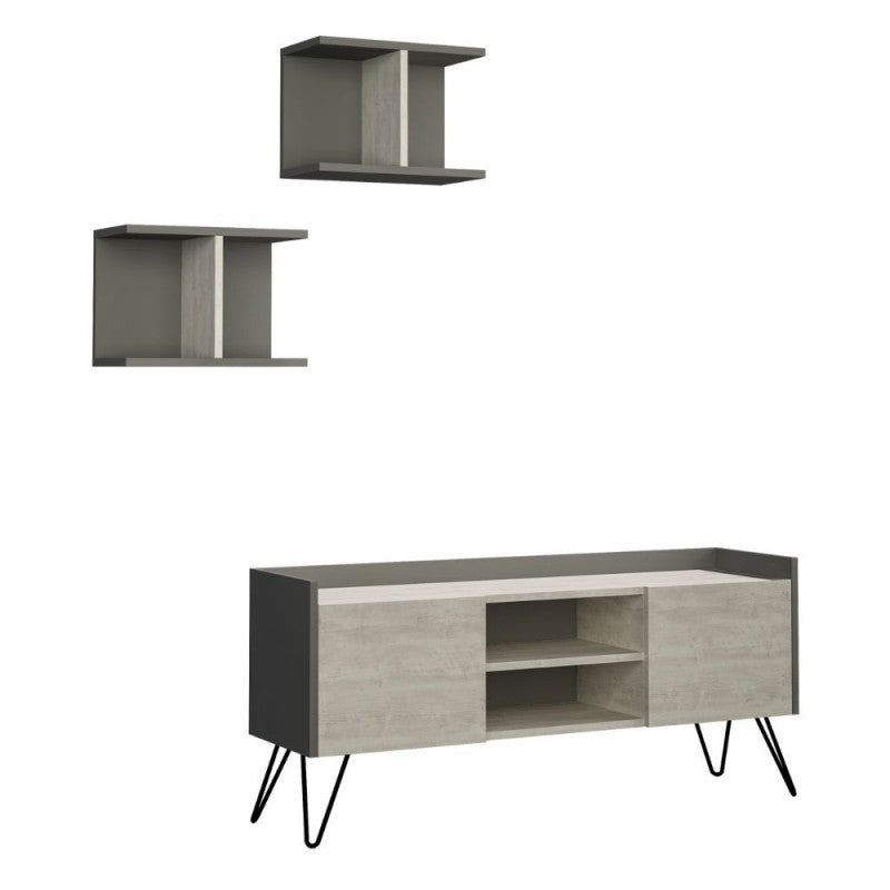 Porta TV bianco vintage e struttura antracite con 2 ante Klappe 125,5x33x56,5