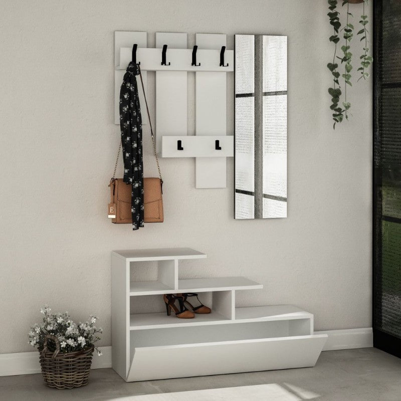 Mobile ingresso bianco con scarpiera e specchio Vesty