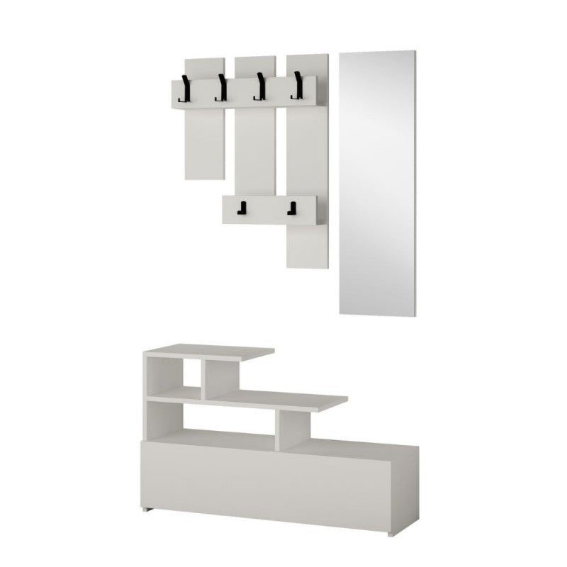 Mobile ingresso bianco con scarpiera e specchio Vesty