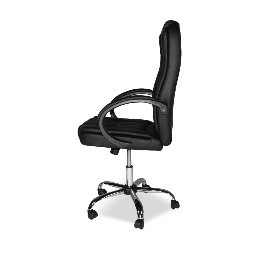 Ergonomischer Chefsessel aus schwarzem Kunstleder mit verchromtem Fuß - Milly