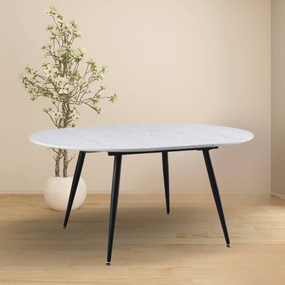 Tavolo rotondo allungabile bianco con gambe nere Cordelia 120x120x75