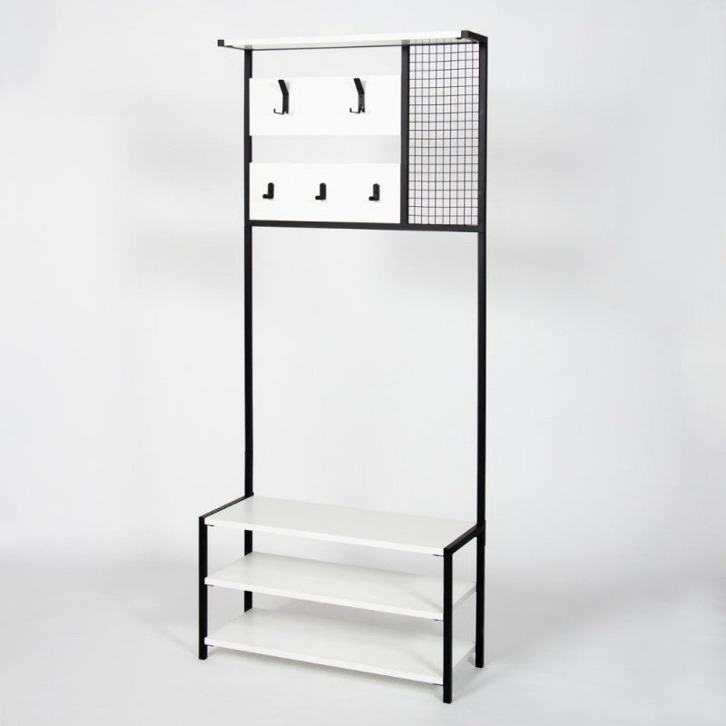 Scaffale ingresso appendiabiti in metallo nero con particolari bianco Nomad
