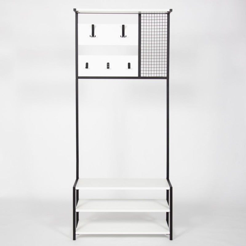 Scaffale ingresso appendiabiti in metallo nero con particolari bianco Nomad