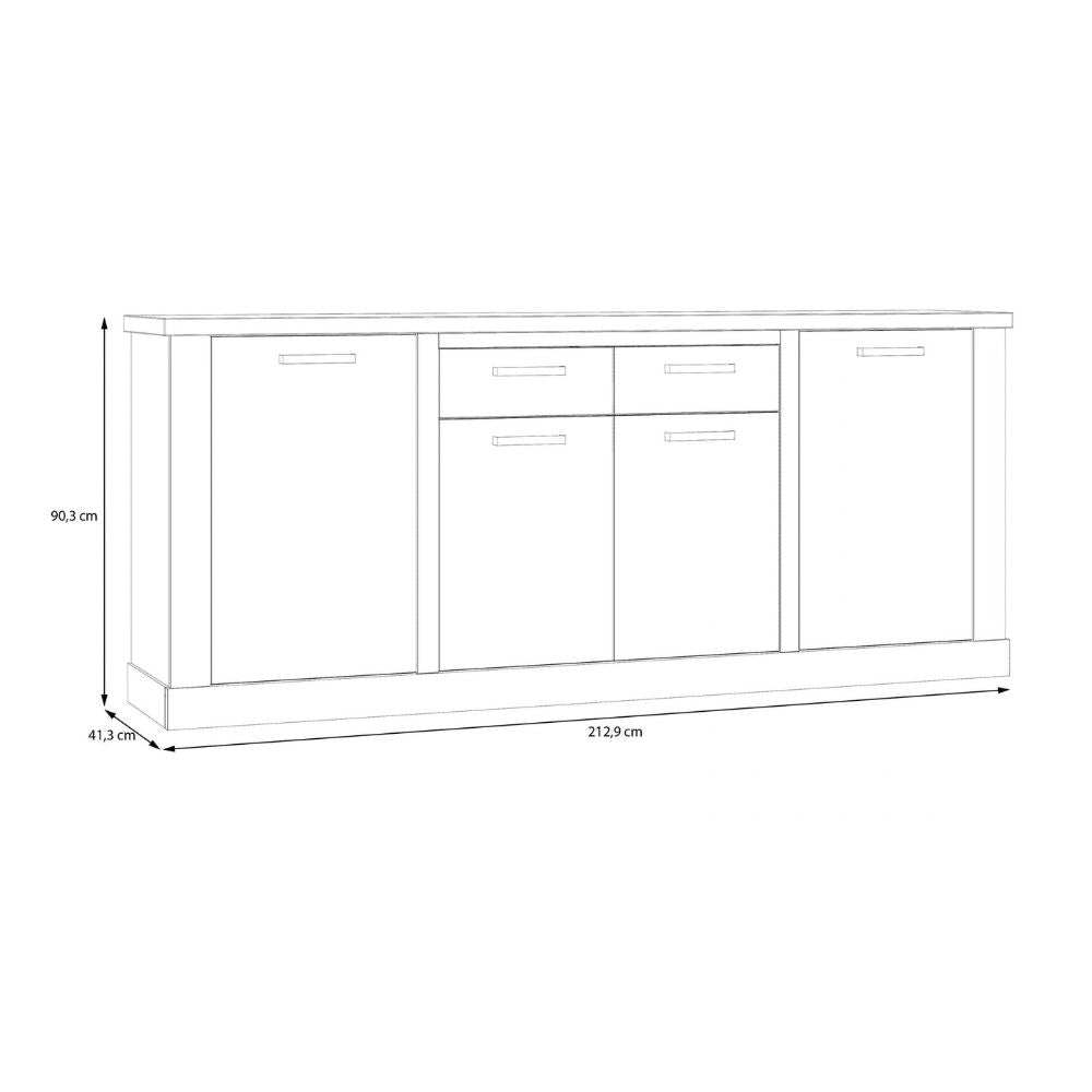 Madia 4 ante e 2 cassetti 213 cm nero cabezone con top rovere riviera Flux