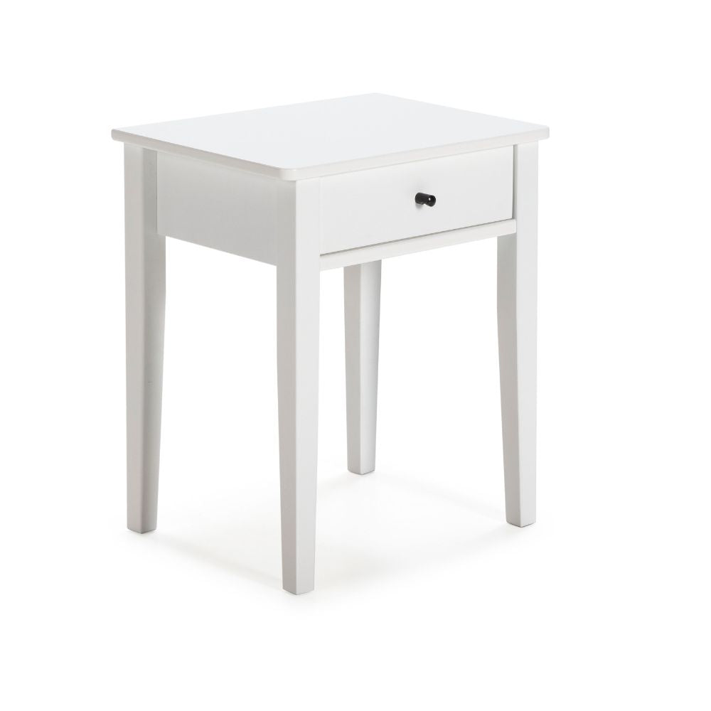 Table de chevet en bois massif avec tiroir couleur blanc 46x55H cm - Bart