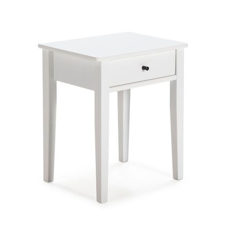 Comodino in legno massiccio con cassetto colore bianco 46x55H cm - Bart
