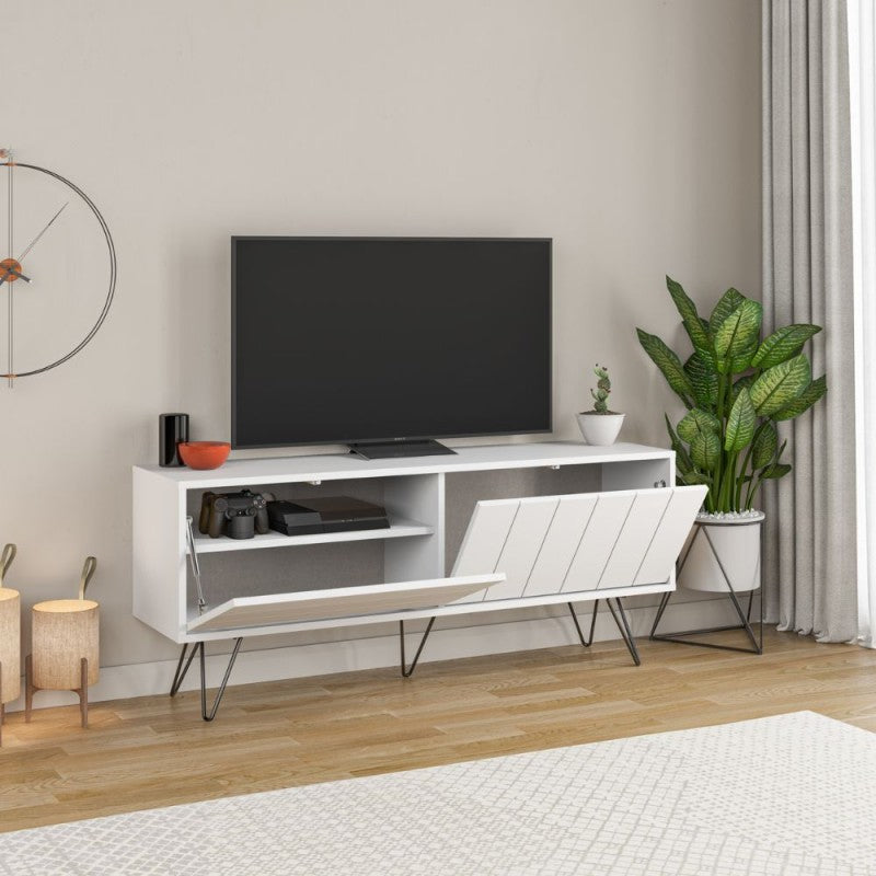 Porta TV bianco con due ante a ribalta Piccadilly 139x36x57