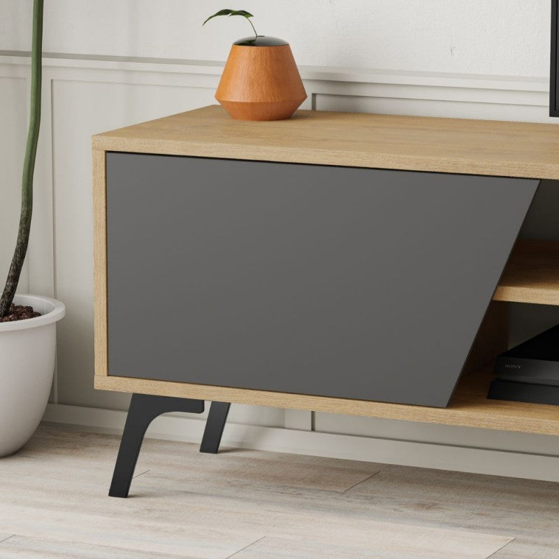 Porta TV rovere antracite Fiona 180X35,6X48 con mensola a parete