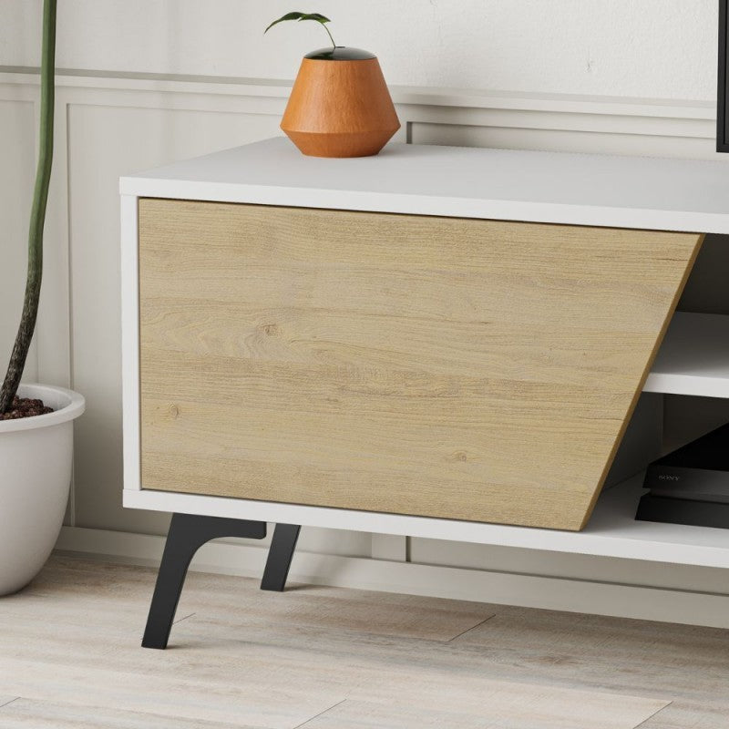 Porta TV bianco rovere Fiona 180X35,6X48 con mensola a parete