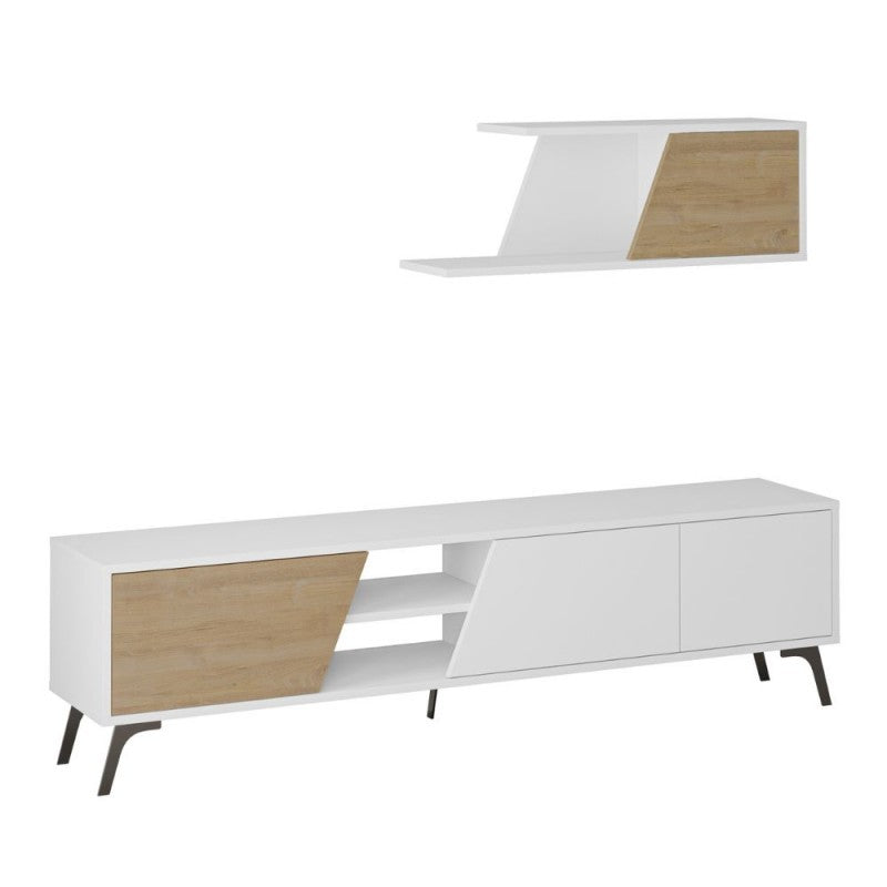 Porta TV bianco rovere Fiona 180X35,6X48 con mensola a parete