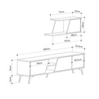 Porta TV bianco rovere Fiona 180X35,6X48 con mensola a parete