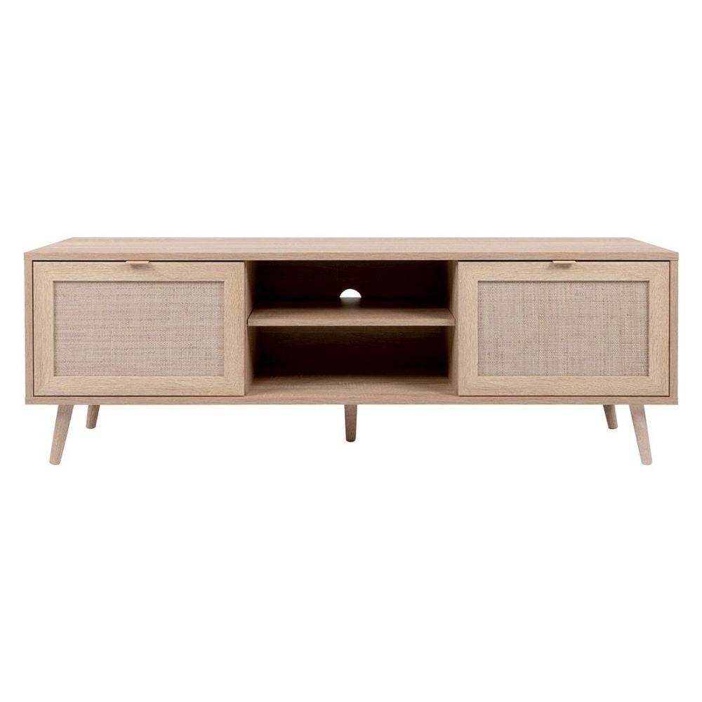 Mobile porta TV 150x52h cm con 2 ante colore quercia e effetto vimini - Bali 56A