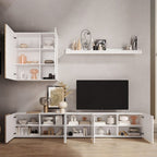 Meuble mural 301 cm couleur blanc brillant et chêne Kadiz - Sabry