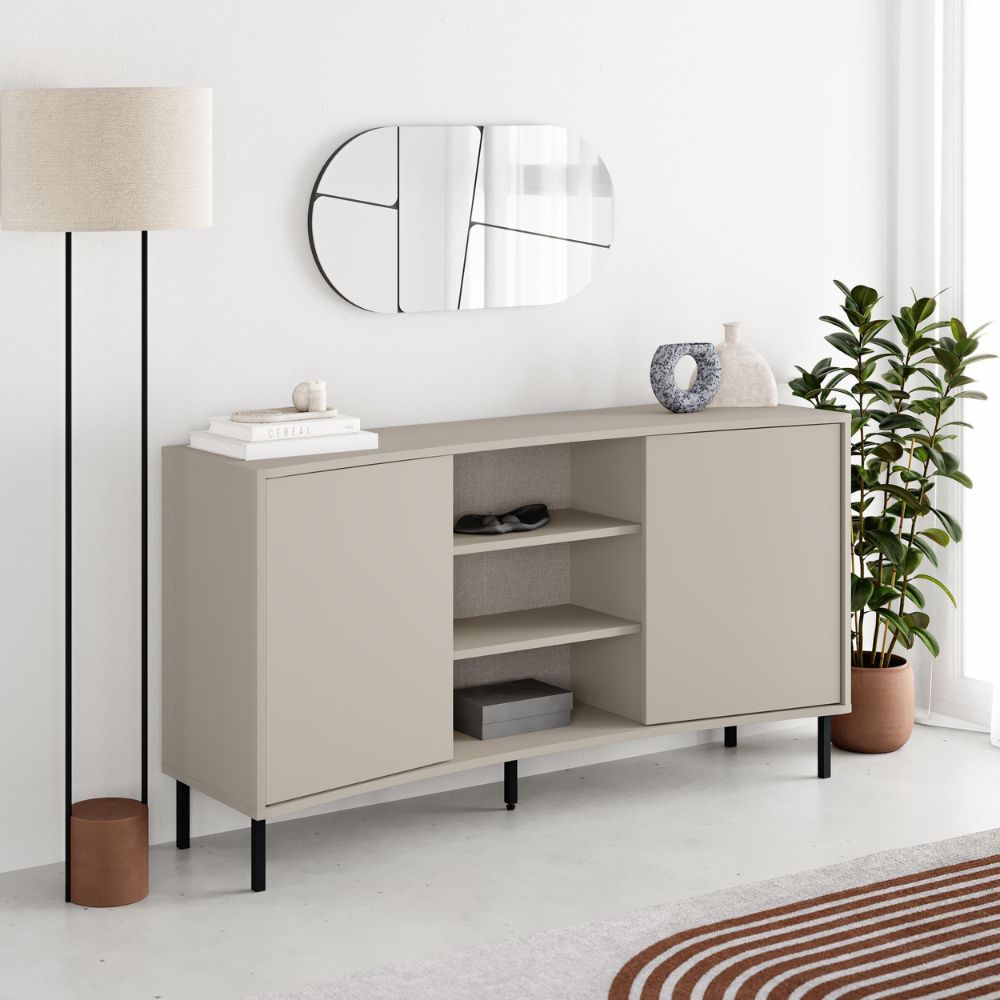 Madia con frontale curvo 2 ante e vani a giorno in finitura cashmere 150x40x81.5H Frem