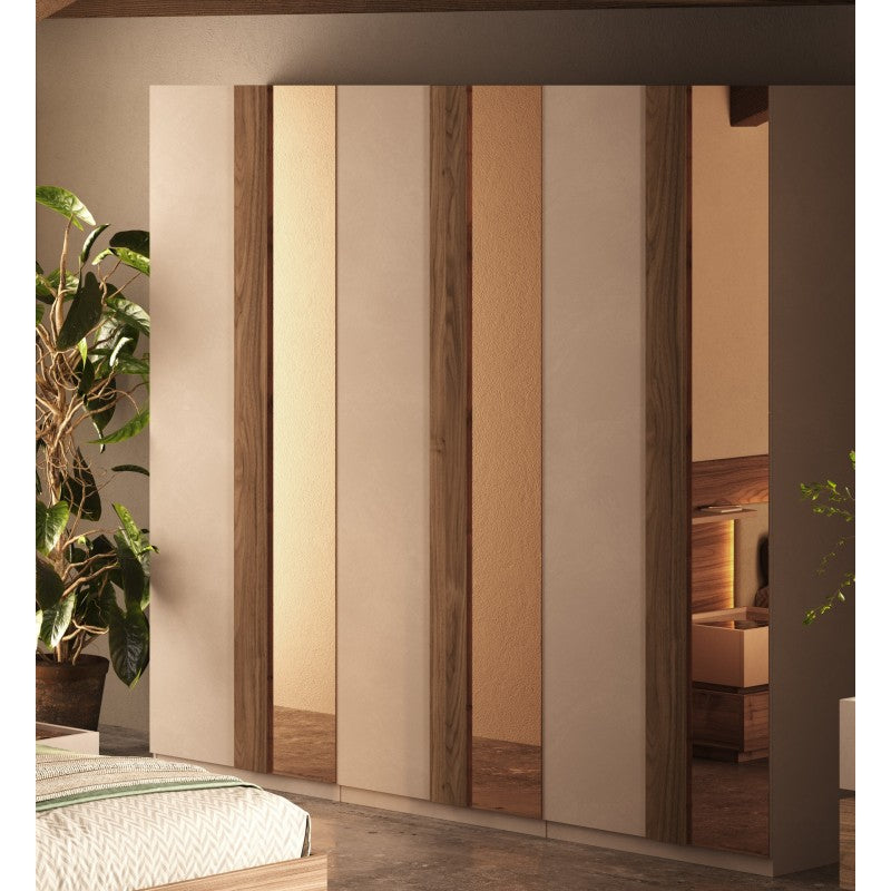 Armadio 6 ante battenti cashmere e noce caramello con specchi bronzati 273x240H Bristol