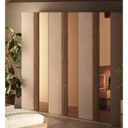 Armadio 6 ante battenti cashmere e noce caramello con specchi bronzati 273x240H Bristol