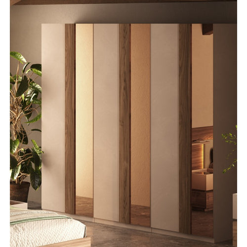 Armadio 6 ante battenti cashmere e noce caramello con specchi bronzati 273x240H Bristol