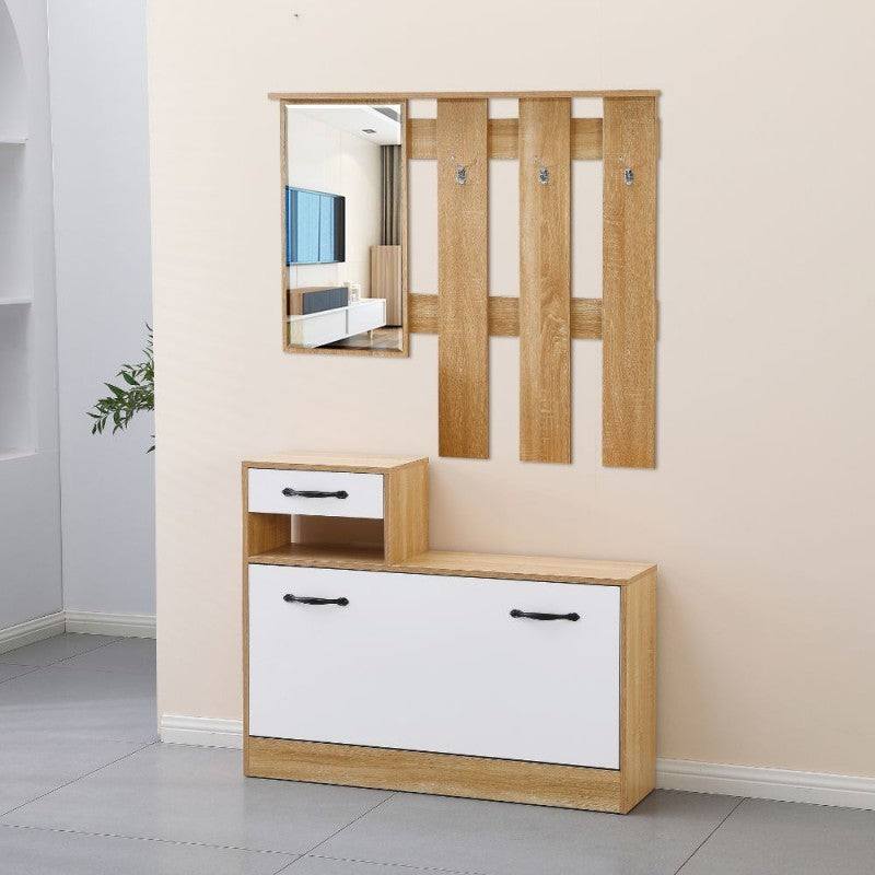 Mobile ingresso con specchio Rudolf XL rovere bianco lucido
