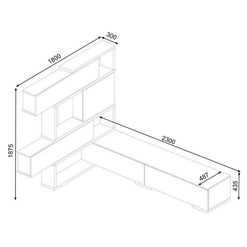 Parete attrezzata lineare o angolare reversibile 8016 rovere e bianco