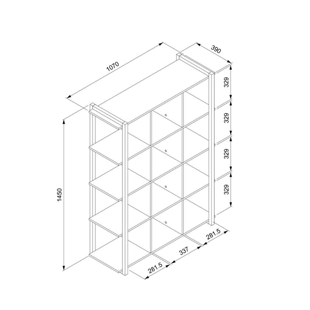 Bibliothèque 107x145H cm à cubes couleur chêne avec profils anthracite - Denver 31