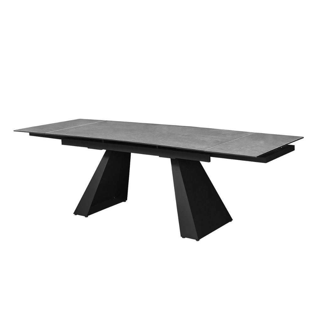 Ausziehtisch 160x90 cm mit Keramikplatte in Oxid-Optik und schwarzem Metallgestell - Ariel