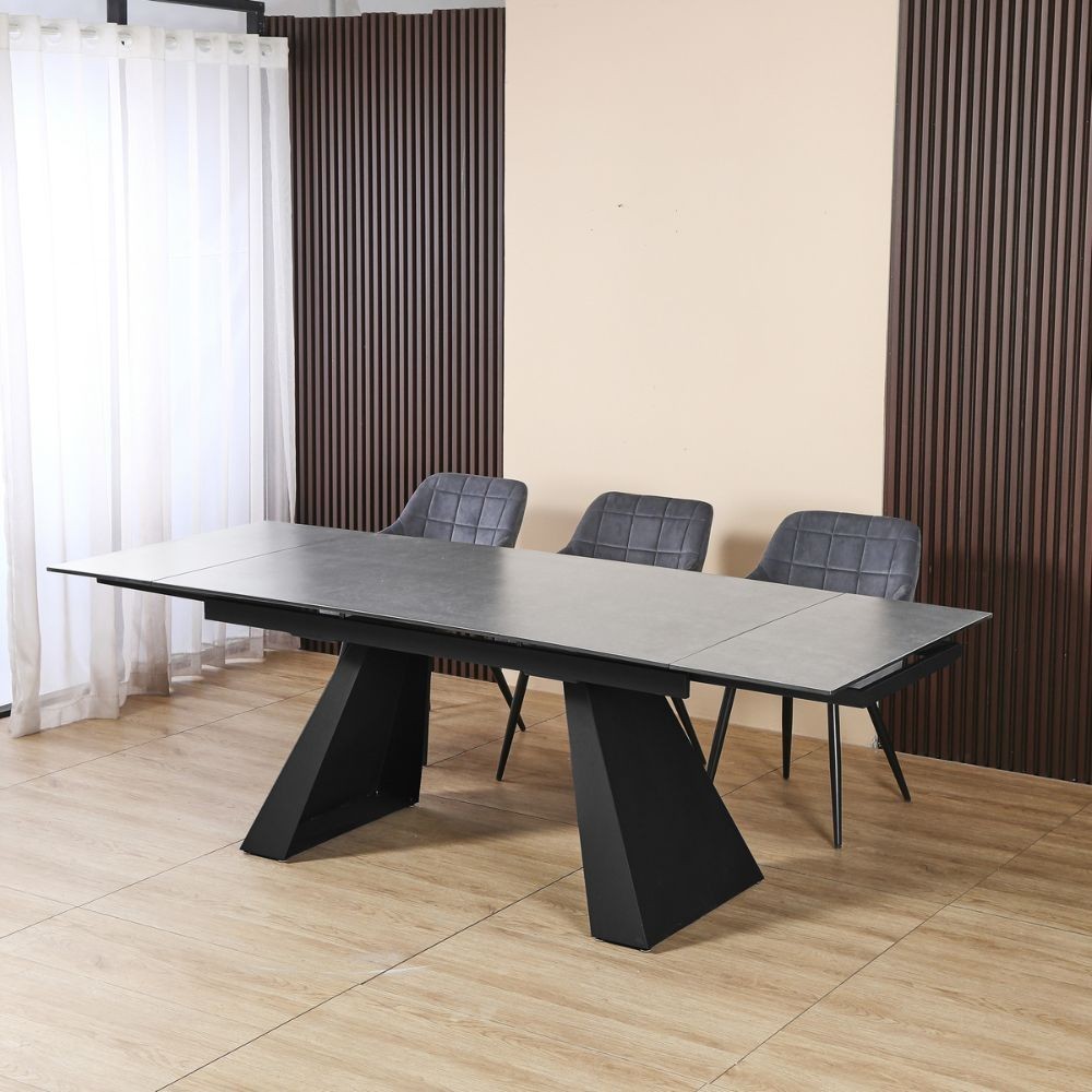 Ausziehtisch 160x90 cm mit Keramikplatte in Oxid-Optik und schwarzem Metallgestell - Ariel