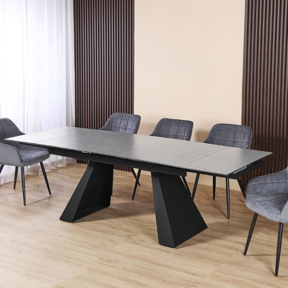Ausziehtisch 160x90 cm mit Keramikplatte in Oxid-Optik und schwarzem Metallgestell - Ariel